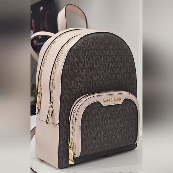 Michael Kors Pink and Brown Logo Backpack - Picture 1 of 5